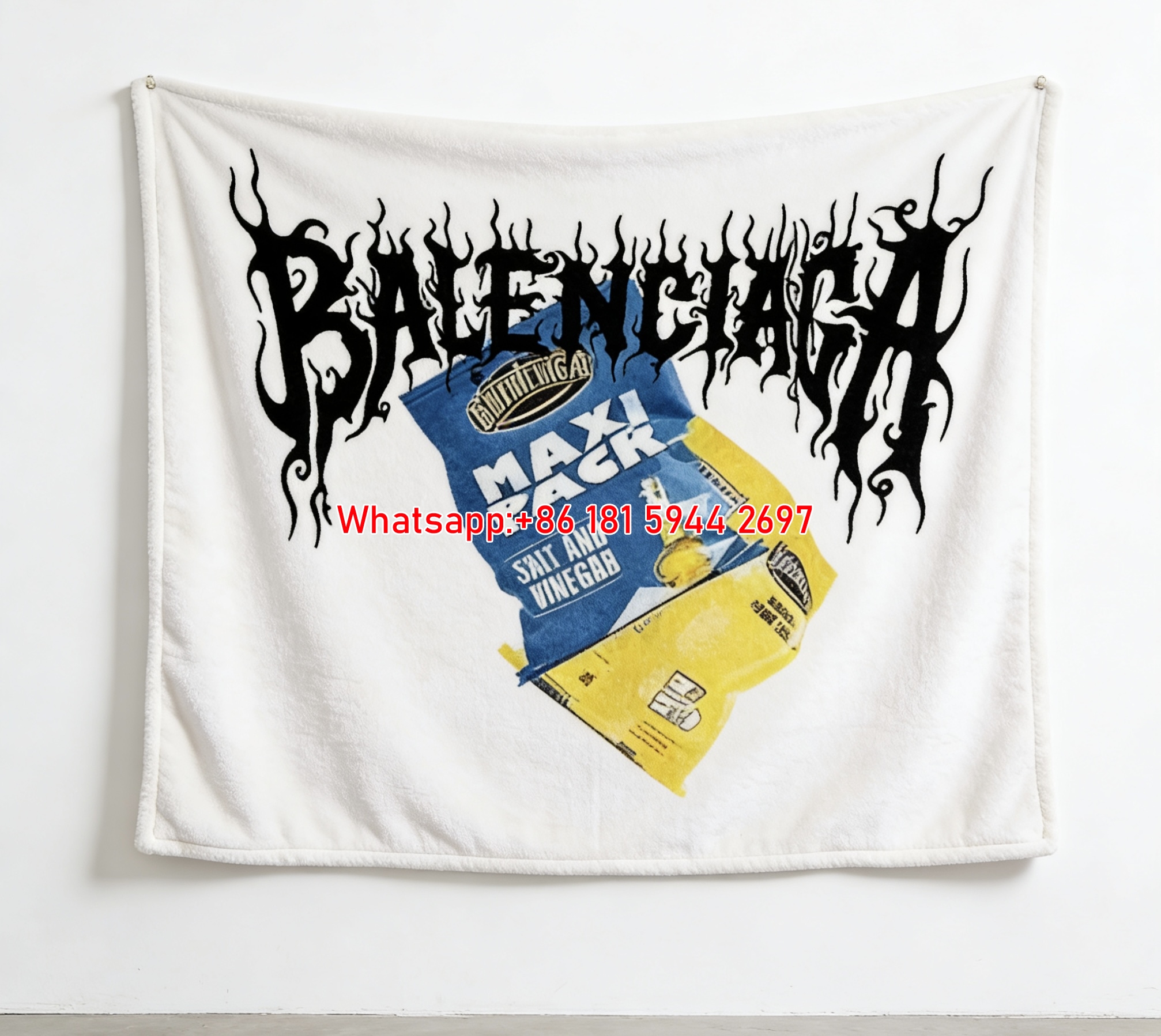 Balenciaga Metal Font Crisp Packet Print Flannel Sofa Throw Blanket Premium Couch Cover BA394